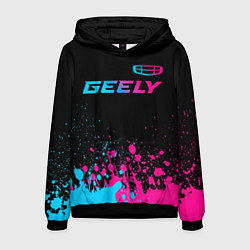 Толстовка-худи мужская Geely - neon gradient: символ сверху, цвет: 3D-черный