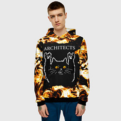 Толстовка-худи мужская Architects рок кот и огонь, цвет: 3D-черный — фото 2