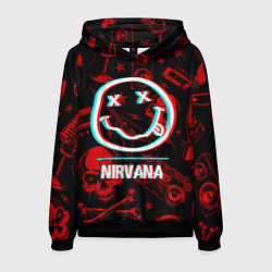 Толстовка-худи мужская Nirvana rock glitch, цвет: 3D-черный