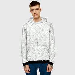 Толстовка-худи мужская Хаотичная черно-белая рябь - узор Хуф и Ся, цвет: 3D-черный — фото 2
