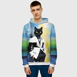 Толстовка-худи мужская Cat fashionista - neural network - pop art, цвет: 3D-белый — фото 2