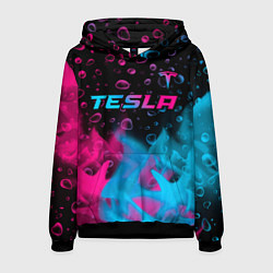 Мужская толстовка Tesla - neon gradient: символ сверху