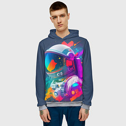 Толстовка-худи мужская Космонавт - акварельные мазки, цвет: 3D-меланж — фото 2