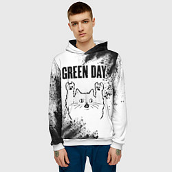 Толстовка-худи мужская Green Day рок кот на светлом фоне, цвет: 3D-белый — фото 2