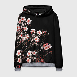 Толстовка-худи мужская Цветущая сакура - белые и красные, цвет: 3D-меланж