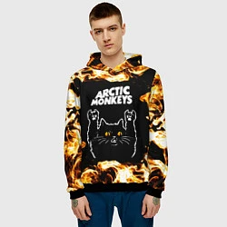 Толстовка-худи мужская Arctic Monkeys рок кот и огонь, цвет: 3D-черный — фото 2