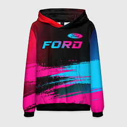 Толстовка-худи мужская Ford - neon gradient: символ сверху, цвет: 3D-черный