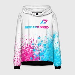 Толстовка-худи мужская Need for Speed neon gradient style: символ сверху, цвет: 3D-черный