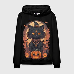 Толстовка-худи мужская Черный кот в хеллоуине, цвет: 3D-черный