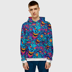Толстовка-худи мужская Неоновые монстры - graffiti art style pattern, цвет: 3D-белый — фото 2