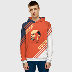 Толстовка-худи мужская Ленин на красном фоне, цвет: 3D-белый — фото 2