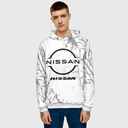 Толстовка-худи мужская Nissan speed на светлом фоне со следами шин, цвет: 3D-белый — фото 2