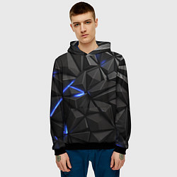 Толстовка-худи мужская Неоновое синее свечение на черном, цвет: 3D-черный — фото 2