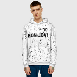 Толстовка-худи мужская Bon Jovi glitch на светлом фоне: символ сверху, цвет: 3D-белый — фото 2