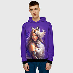 Толстовка-худи мужская A fox girl with a fox cub - neural network, цвет: 3D-черный — фото 2