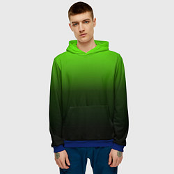 Толстовка-худи мужская Градиент ядовитый зеленый - черный, цвет: 3D-синий — фото 2