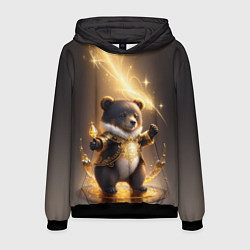 Толстовка-худи мужская Бурый медвежонок с фонариком, цвет: 3D-черный