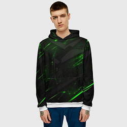 Толстовка-худи мужская Dark black green abstract, цвет: 3D-белый — фото 2