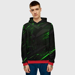 Толстовка-худи мужская Dark black green abstract, цвет: 3D-красный — фото 2
