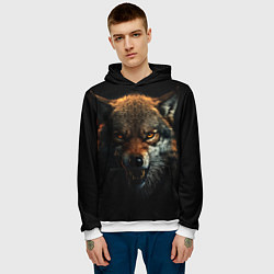 Толстовка-худи мужская Оскал дикого волка, цвет: 3D-белый — фото 2