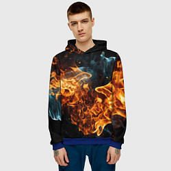 Толстовка-худи мужская Пламя огня фон, цвет: 3D-синий — фото 2