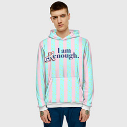 Толстовка-худи мужская I am Kenough - фраза и костюм Кена в полоску, цвет: 3D-белый — фото 2