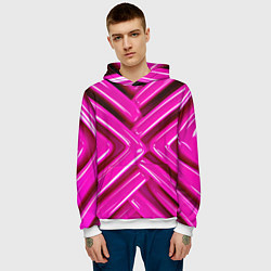 Толстовка-худи мужская Розовые абстрактные трубочки, цвет: 3D-белый — фото 2