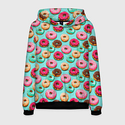 Толстовка-худи мужская Разноцветные пончики паттерн, цвет: 3D-черный