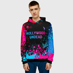 Толстовка-худи мужская Hollywood Undead - neon gradient: символ сверху, цвет: 3D-черный — фото 2