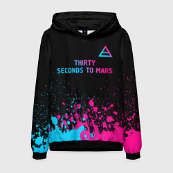 Толстовка-худи мужская Thirty Seconds to Mars - neon gradient: символ све, цвет: 3D-черный