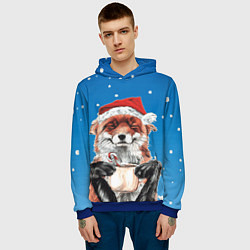 Толстовка-худи мужская Рождественский свитер с лисой, цвет: 3D-синий — фото 2
