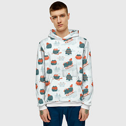 Толстовка-худи мужская Зимние веселые лягушки, цвет: 3D-белый — фото 2