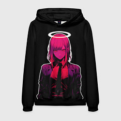 Толстовка-худи мужская Макима с нимбом - Человек бензопила, цвет: 3D-черный