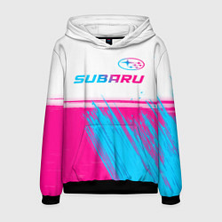 Толстовка-худи мужская Subaru neon gradient style: символ сверху, цвет: 3D-черный