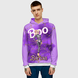 Толстовка-худи мужская Барби в костюме скелета: паутина и фиолетовый дым, цвет: 3D-белый — фото 2