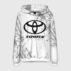 Толстовка-худи мужская Toyota speed на светлом фоне со следами шин, цвет: 3D-белый