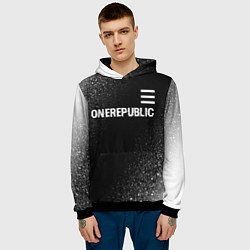 Толстовка-худи мужская OneRepublic glitch на темном фоне: символ сверху, цвет: 3D-черный — фото 2