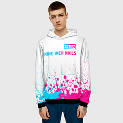 Толстовка-худи мужская Nine Inch Nails neon gradient style: символ сверху, цвет: 3D-черный — фото 2