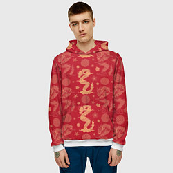 Толстовка-худи мужская Азиатские драконы - классика, цвет: 3D-белый — фото 2