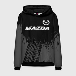 Толстовка-худи мужская Mazda speed на темном фоне со следами шин: символ, цвет: 3D-черный
