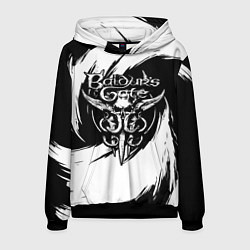 Толстовка-худи мужская Baldurs gate 3 - белые завихрения, цвет: 3D-черный