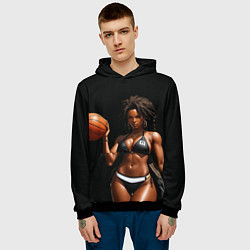 Толстовка-худи мужская Девушка с баскетбольным мячом, цвет: 3D-черный — фото 2