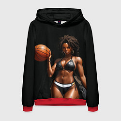 Толстовка-худи мужская Девушка с баскетбольным мячом, цвет: 3D-красный