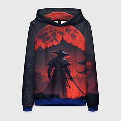 Толстовка-худи мужская Samurai and red moon - нейросеть, цвет: 3D-синий