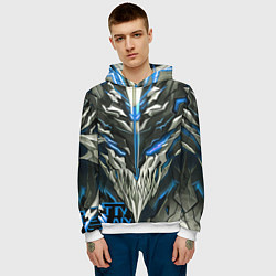 Толстовка-худи мужская Синий неоновый кибер демон, цвет: 3D-белый — фото 2