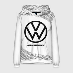 Толстовка-худи мужская Volkswagen speed на светлом фоне со следами шин, цвет: 3D-белый