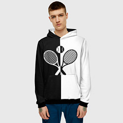 Толстовка-худи мужская Теннис - чёрно белое, цвет: 3D-черный — фото 2