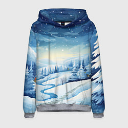 Толстовка-худи мужская Новогодняя опушка, цвет: 3D-меланж