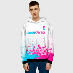 Толстовка-худи мужская Rainbow Six neon gradient style посередине, цвет: 3D-черный — фото 2
