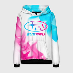 Толстовка-худи мужская Subaru neon gradient style, цвет: 3D-черный